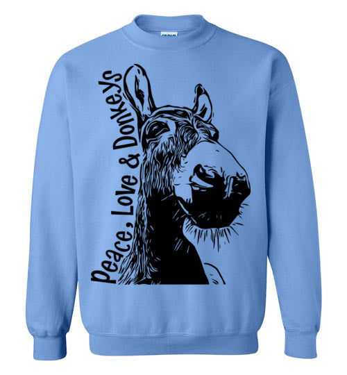 Peace, Love and Donkey's - Becky's Hope Horse Rescue Crew Neck Sweatshirt