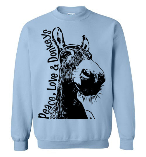 Peace, Love and Donkey's - Becky's Hope Horse Rescue Crew Neck Sweatshirt